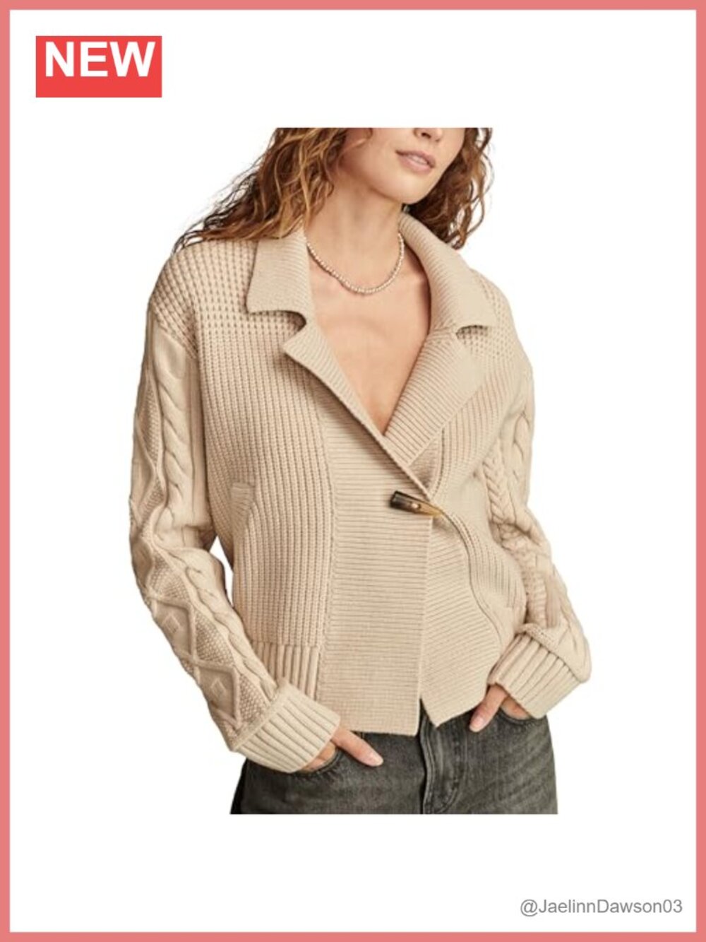 Mixed Yarn Cardigan Sweater with Notch Lapel and Toggle Closure